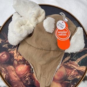 New Wonder Nation faux suede & fleece trapper hat & mitten set. Size 6-18 months